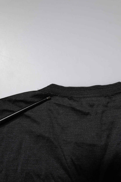 Dark Gray Silk V-neck Short Sleeves T-shirt