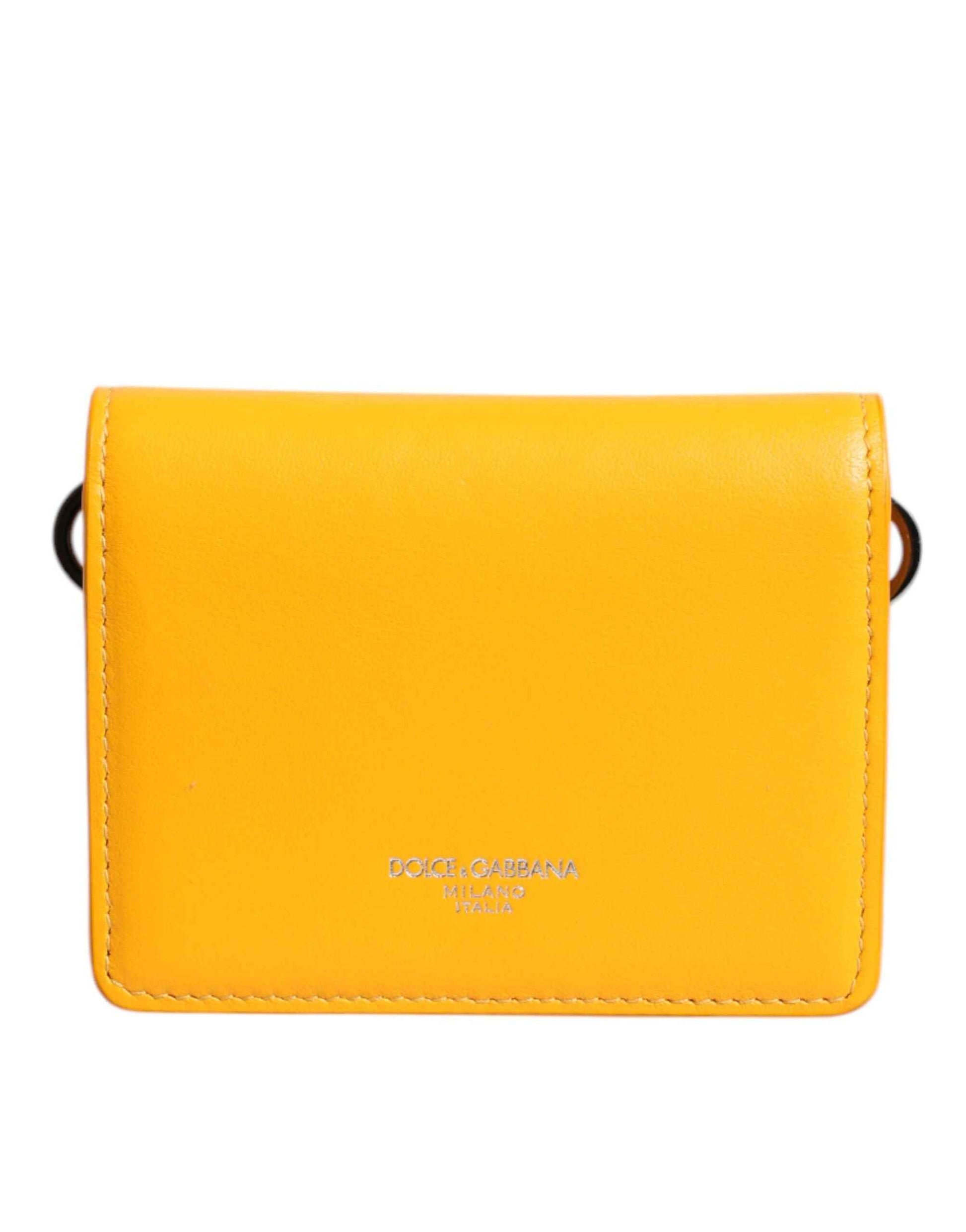 Yellow Leather Bifold Card Holder Crossbody Bag