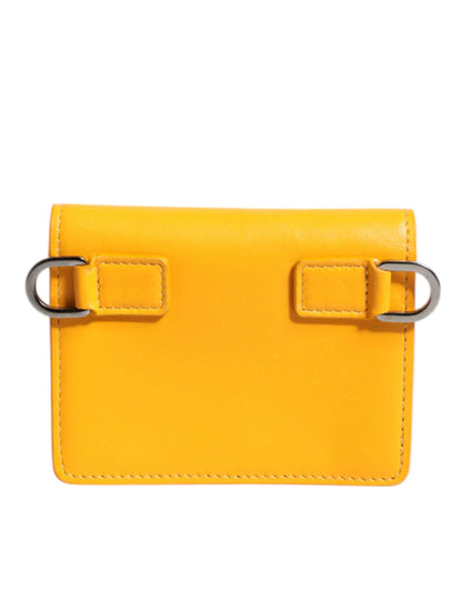 Yellow Leather Bifold Card Holder Crossbody Bag