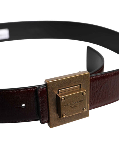 Brown Leather Gold Metal Buckle Classic Belt