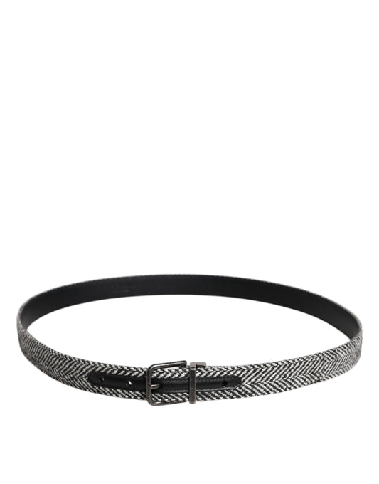Black White Silver Tone Metal Buckle Belt