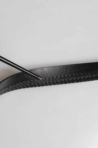 Black Leather Silver Tone Metal Buckle Belt
