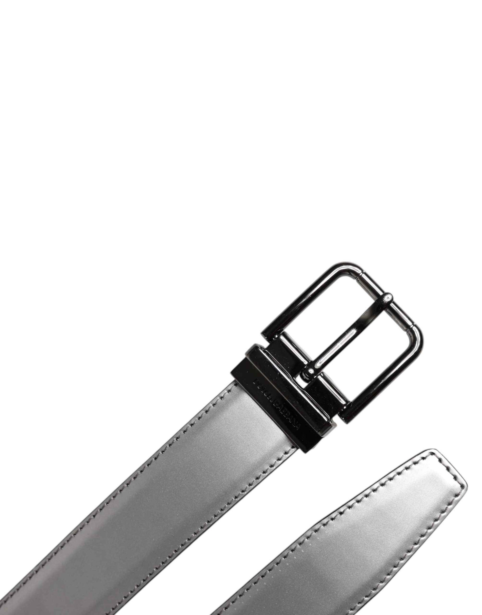Silver Leather Classic Metal Logo Buckle Belt