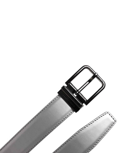 Silver Leather Classic Metal Logo Buckle Belt