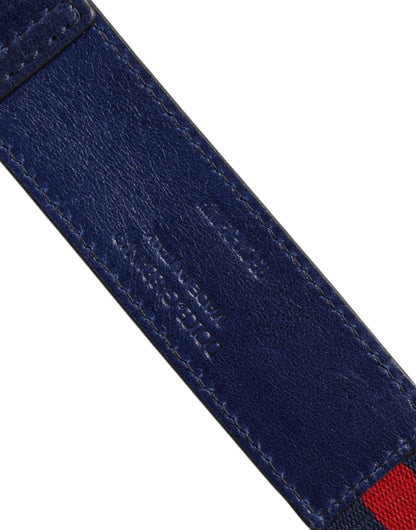 Blue Cotton Leather Printed Metal Buckle Belt