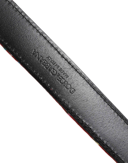 Red Floral DG Embellished Metal Buckle Belt