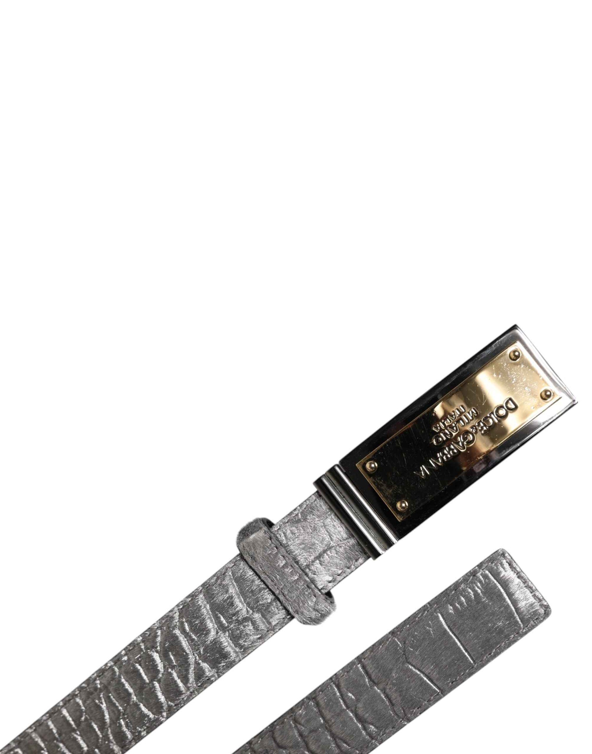 Silver Classic Gold Logo Plaque Buckle Belt