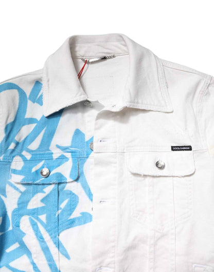 White Graffiti Cotton Stretch Denim Jacket