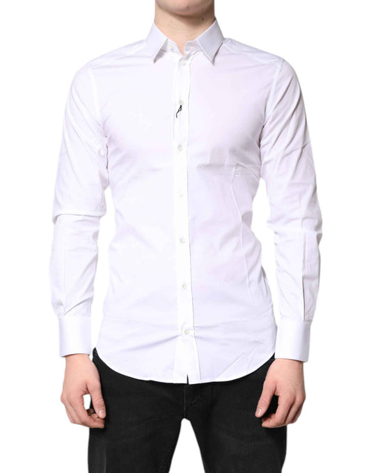 White Cotton Stretch GOLD Dress Formal Shirt