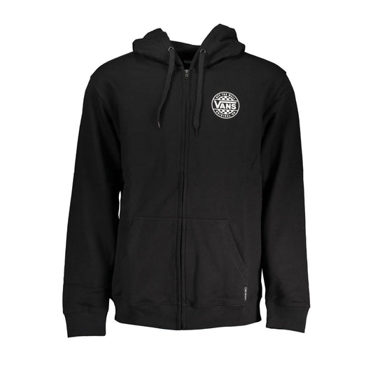 Black Cotton Men Sweater with Hood and Zip Pockets