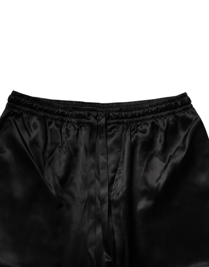 Black Silk Shirt Pants Pajama Set Sleepwear