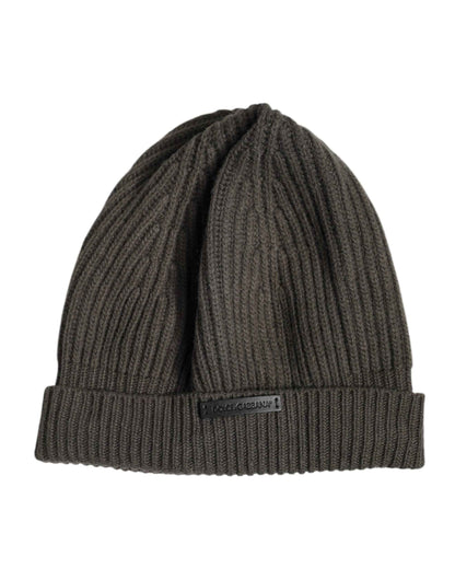 Green Wool DG Plaque Knitted Winter Beanie Hat