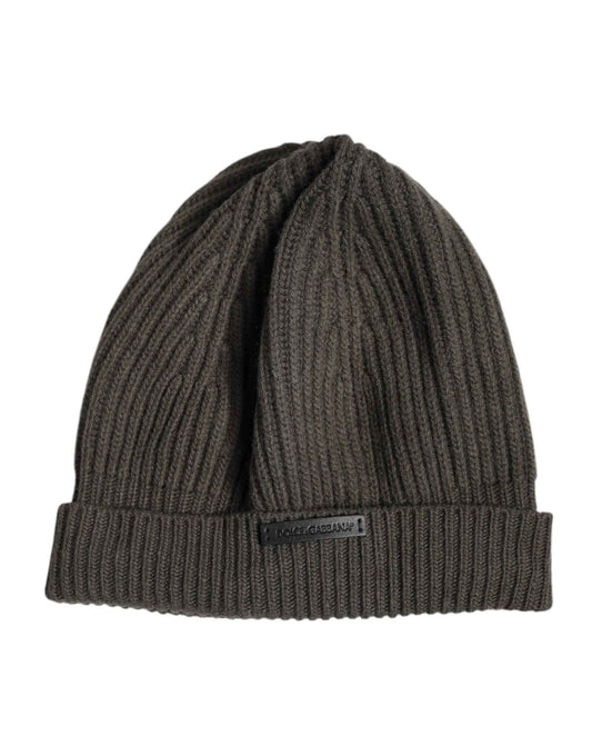 Green Wool DG Plaque Knitted Winter Beanie Hat