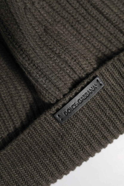 Green Wool DG Plaque Knitted Winter Beanie Hat