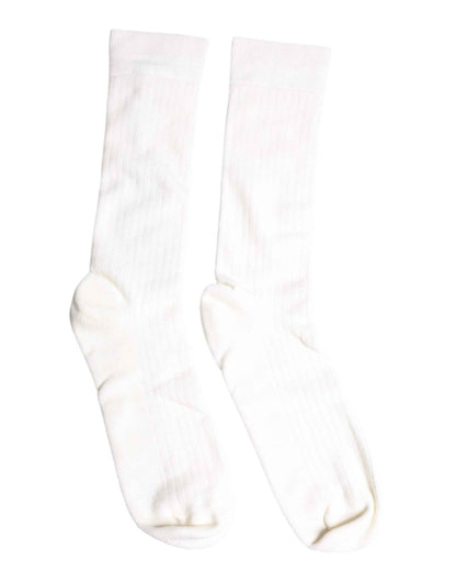 White Cotton Solid Mid Calf Men Socks