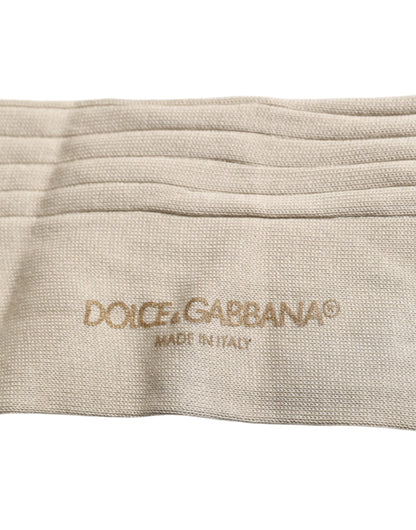 Beige Cotton Stretch Logo Mid Calf Socks