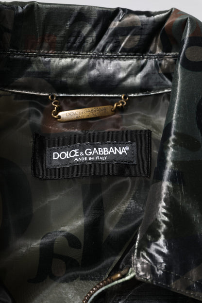 Green DG Logo Print Bomber Full Zip Jacket