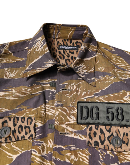 Brown Leopard Cotton Collared Coat Jacket