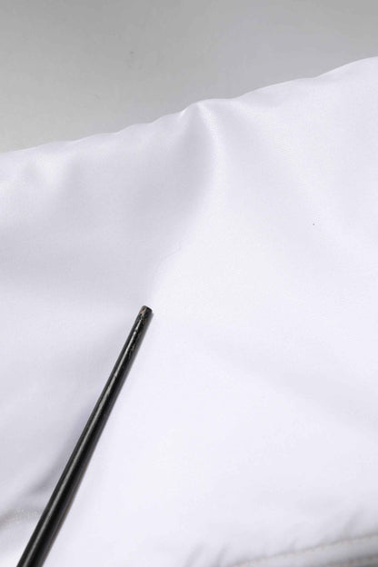 White Nylon Full Zip Cropped Bomber Jacket