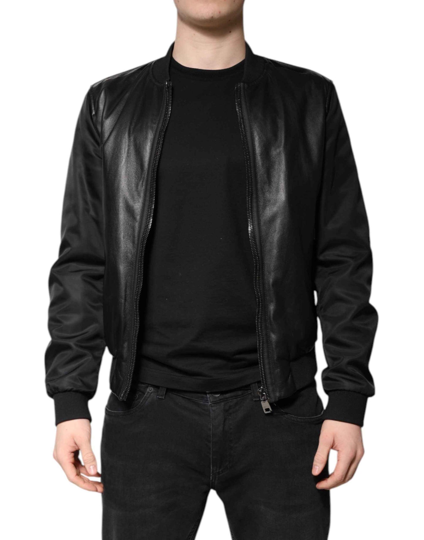 Black Lambskin Leather Biker Full Zip Jacket