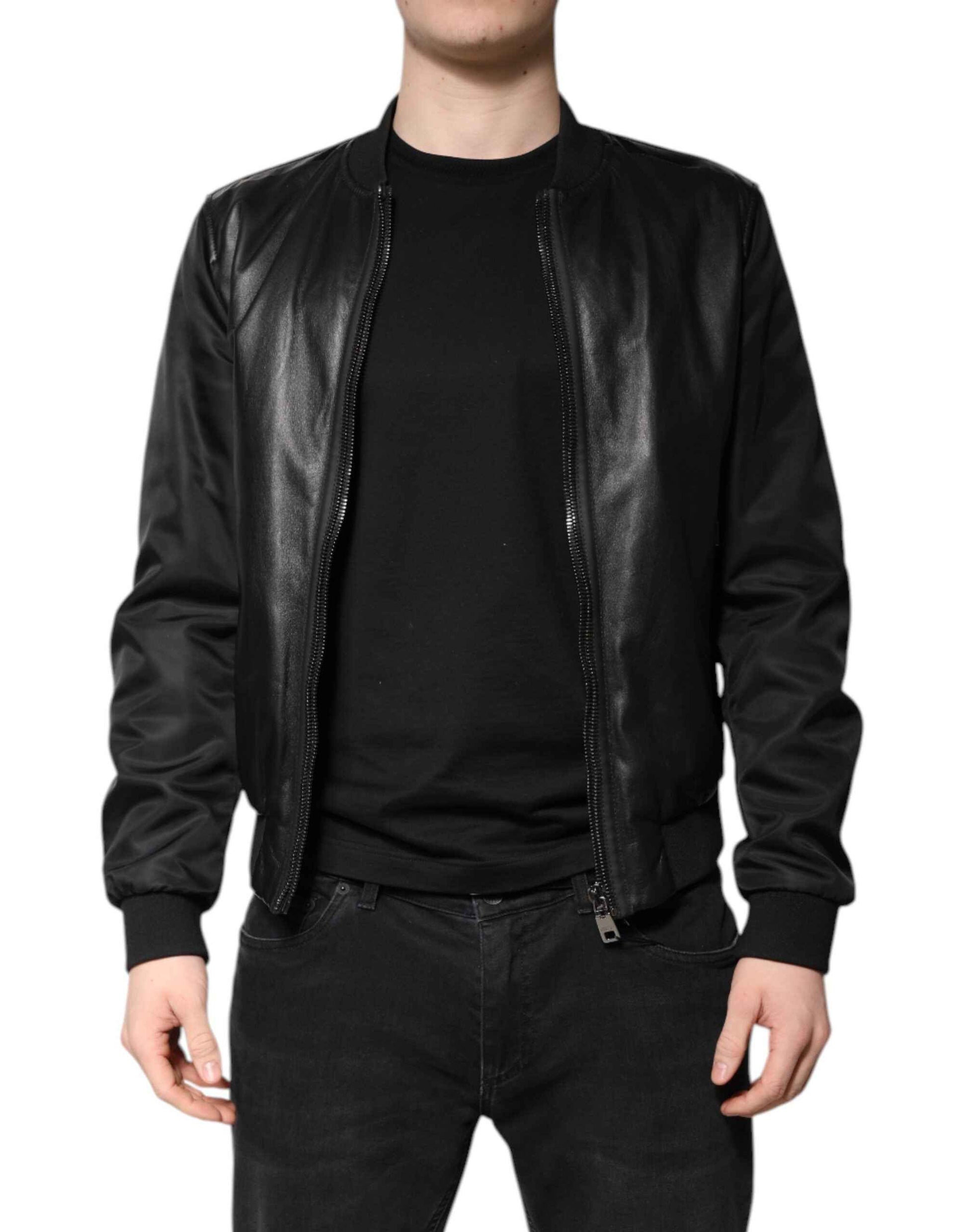 Black Lambskin Leather Biker Full Zip Jacket
