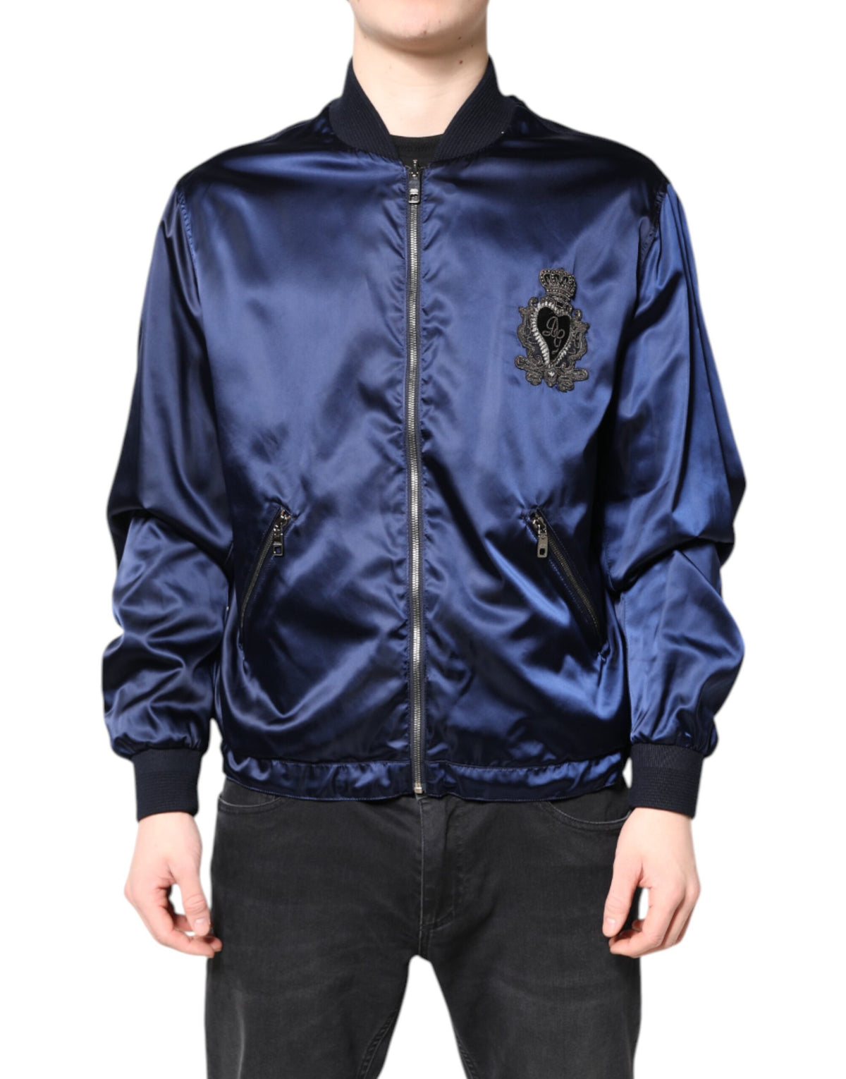 Blue Nylon DG Crown Full Zip Bomber Jacket