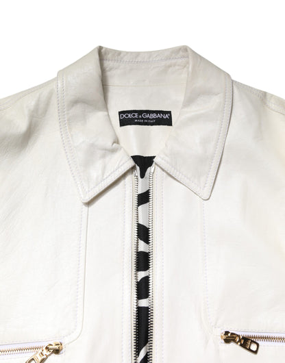 White Collared Full Zip Biker Coat Jacket