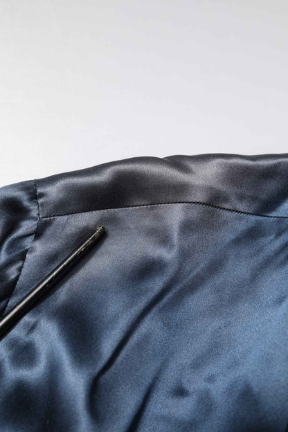 Blue Solid Silk Men Wrap Robe Coat Jacket
