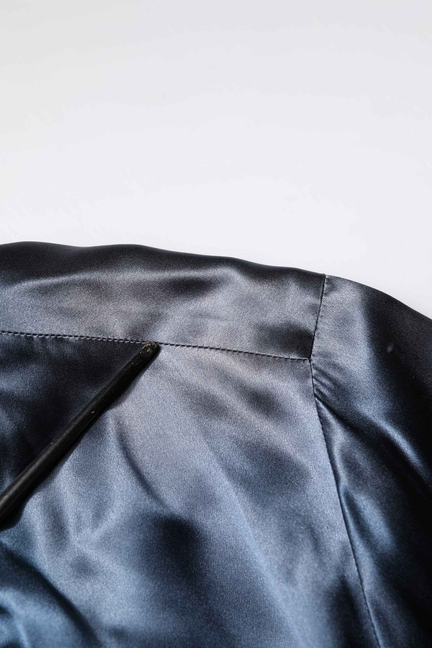 Blue Solid Silk Men Wrap Robe Coat Jacket