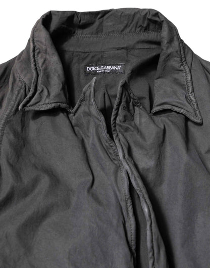 Black Solid Cotton Collared Coat Jacket