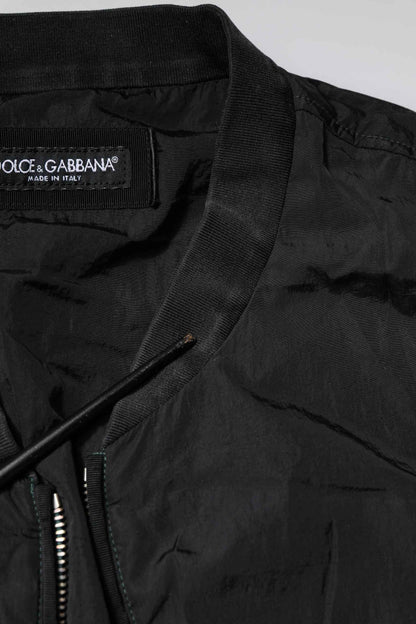 Black Nylon Logo Full Zip Bomber Jacket