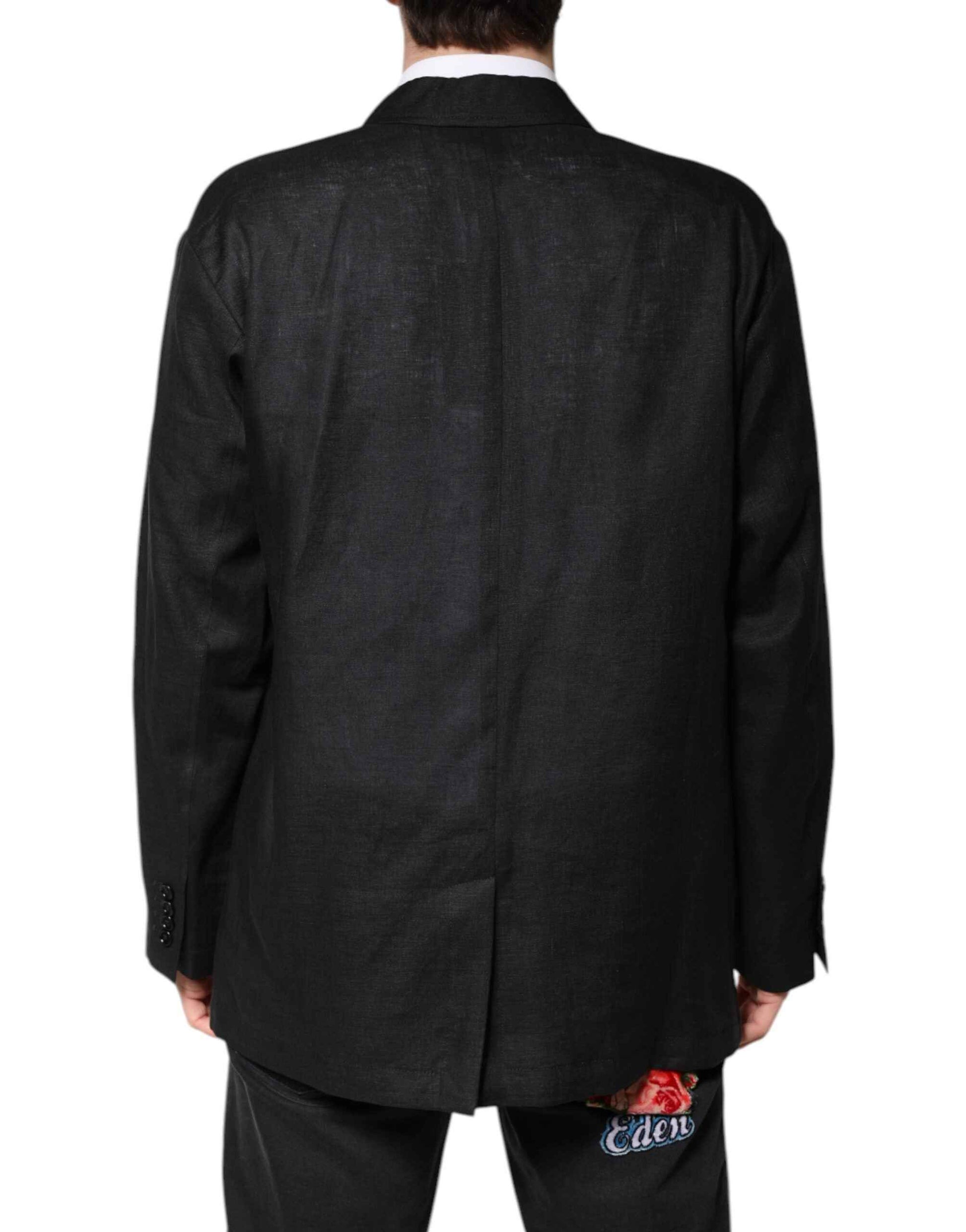 Black Linen Single Breasted Men Coat Blazer