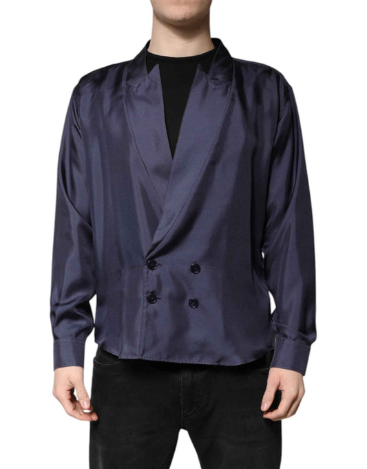 Dark Blue Silk Double Breasted Shirt