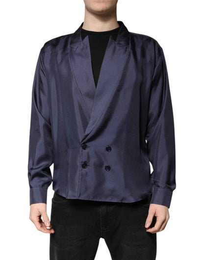Dark Blue Silk Double Breasted Shirt