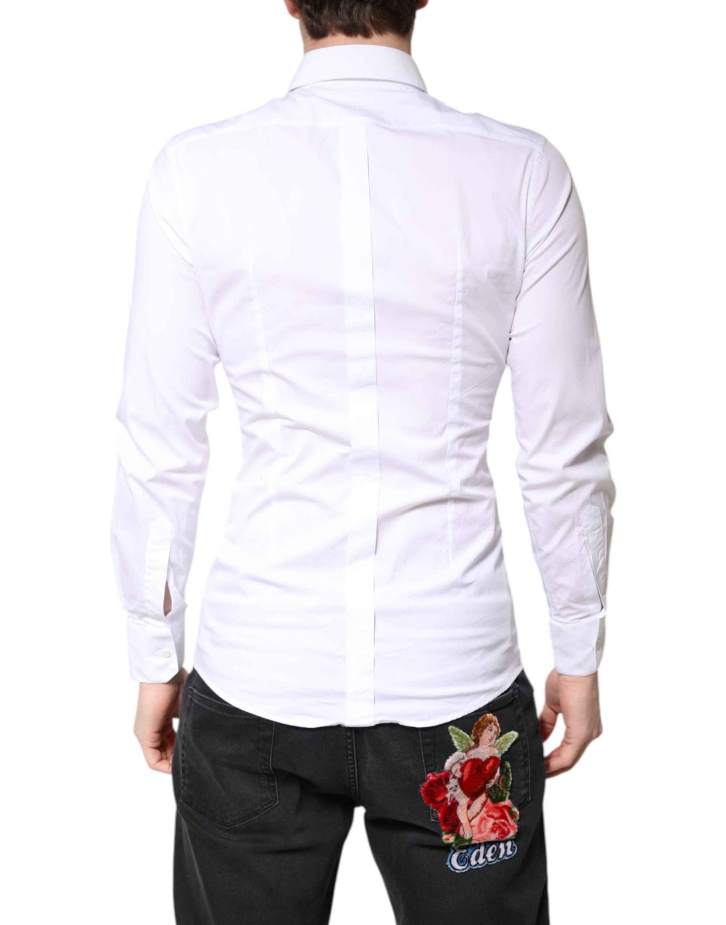 White Cotton GOLD Dress Formal Collared Shirt
