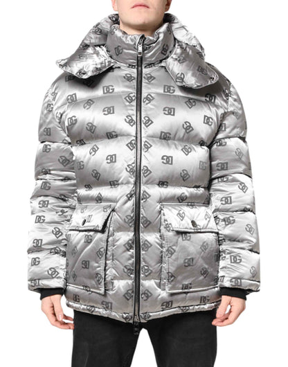 Silver Logo Full Zip Hooded Quilted Jacket