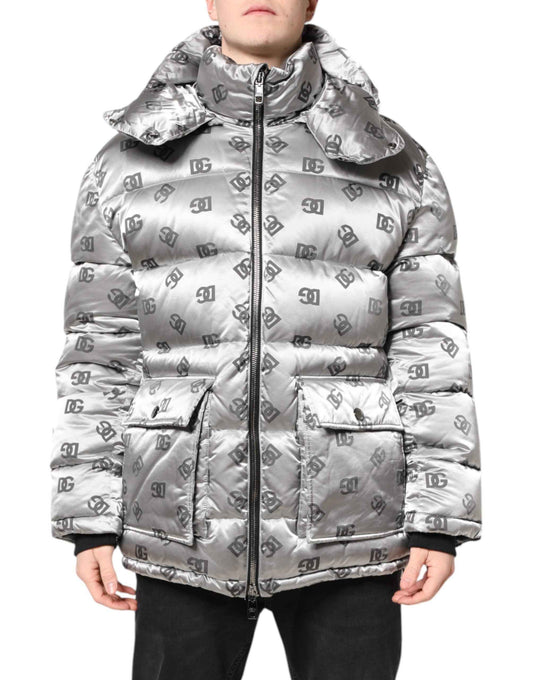 Silver Logo Full Zip Hooded Quilted Jacket