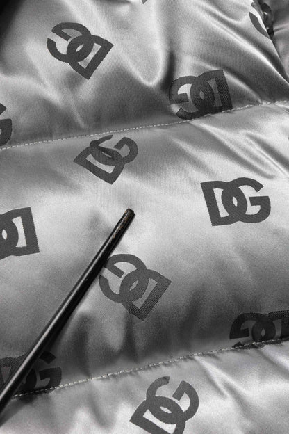 Silver Logo Full Zip Hooded Quilted Jacket