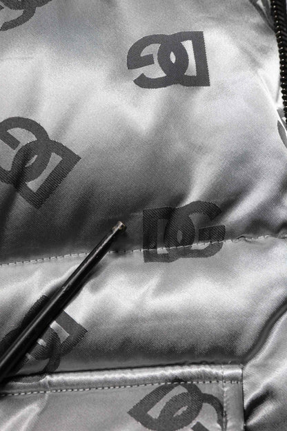 Silver Logo Full Zip Hooded Quilted Jacket
