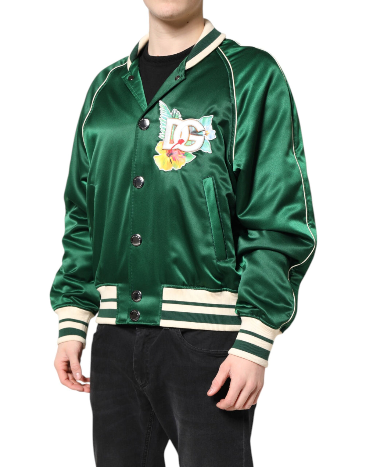 Green Floral DG Logo Full Zip Bomber Jacket