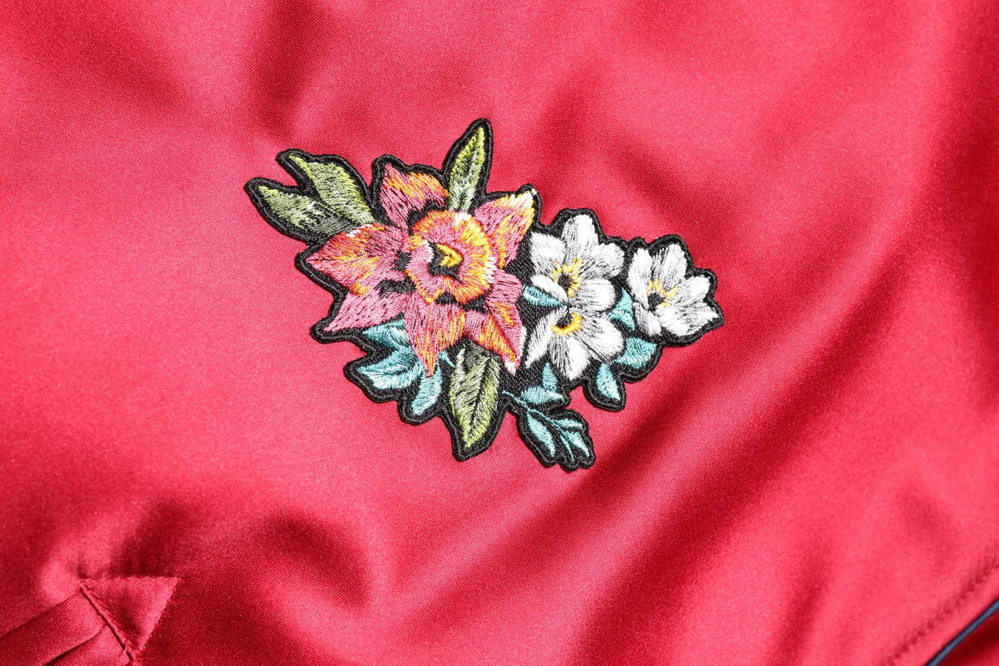 Red Floral Patch Full Zip Men Bomber Jacket