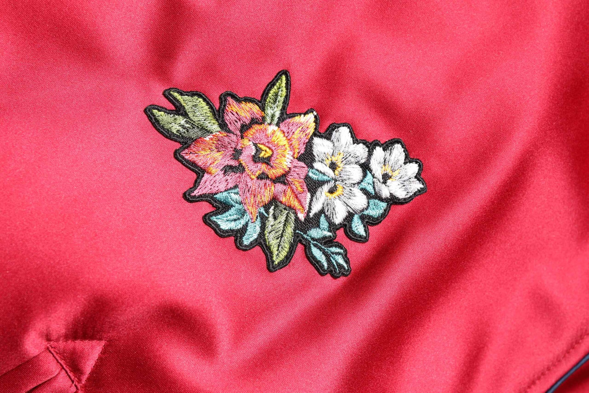 Red Floral Patch Full Zip Men Bomber Jacket