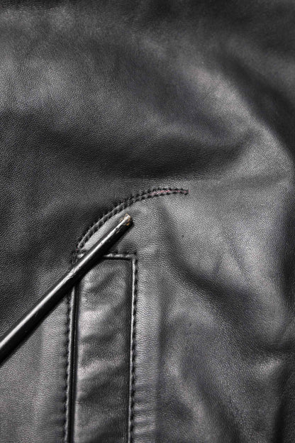 Black Lambskin Leather Full Zip Biker Jacket