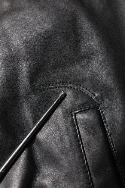 Black Lambskin Leather Full Zip Biker Jacket