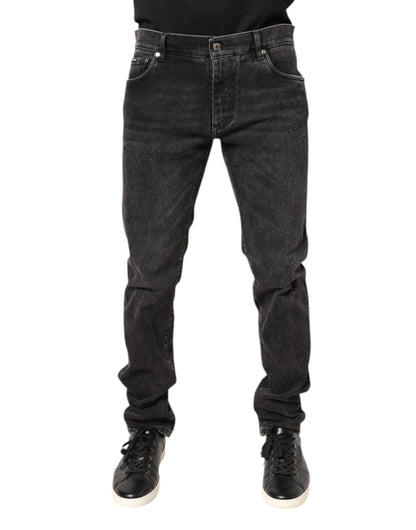Gray Washed Cotton Skinny Denim Jeans