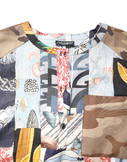 Multicolor Patchwork Short Sleeves Shirt