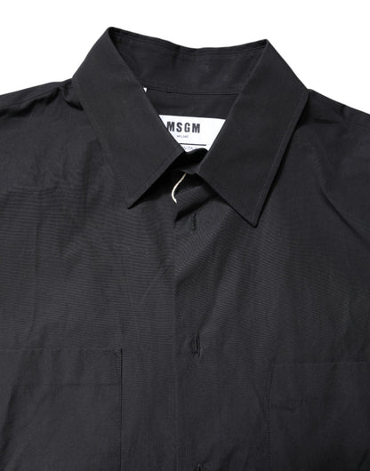 Black Printed Short Sleeves Collared Men Casual Shirt