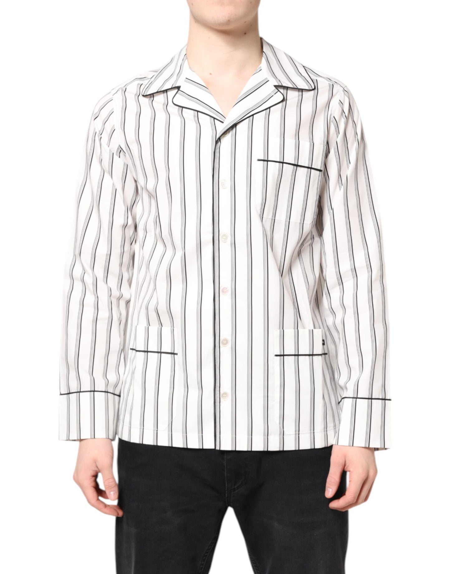 White Stripes Lounge Pajama Sleepwear Shirt