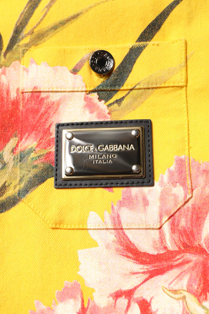 Yellow Floral Men Button Down Casual Shirt