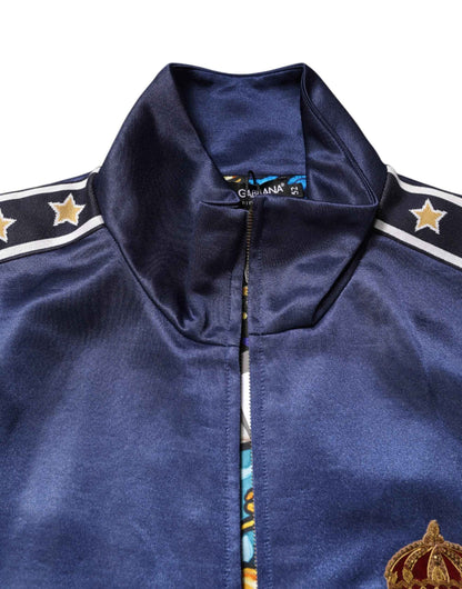Blue Nylon Logo Patch Men Bomber Sweater